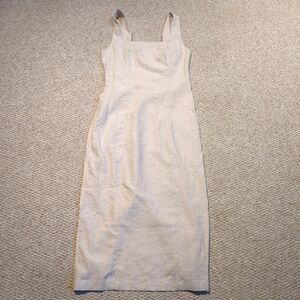 Old Navy Square Neck Linen Blend Dress Small Beige Smocked Sleeveless Minimalist